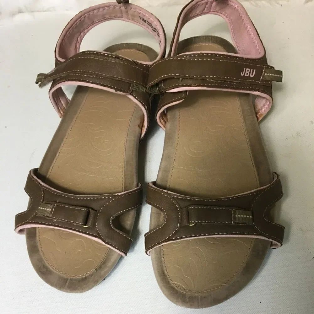 JBU Brown with pink trim vegan sports sandals SZ11